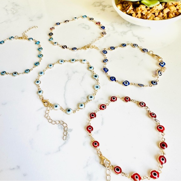 2/$30🌵 Set 5 Gold Multicolor Evil Eye Bracelets w/ Protection Amulet Good Luck - Picture 3 of 7